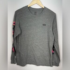 VANS Skater T-Shirt Womens Med Grey Long Sleeve Top Floral Skateboarding Girls